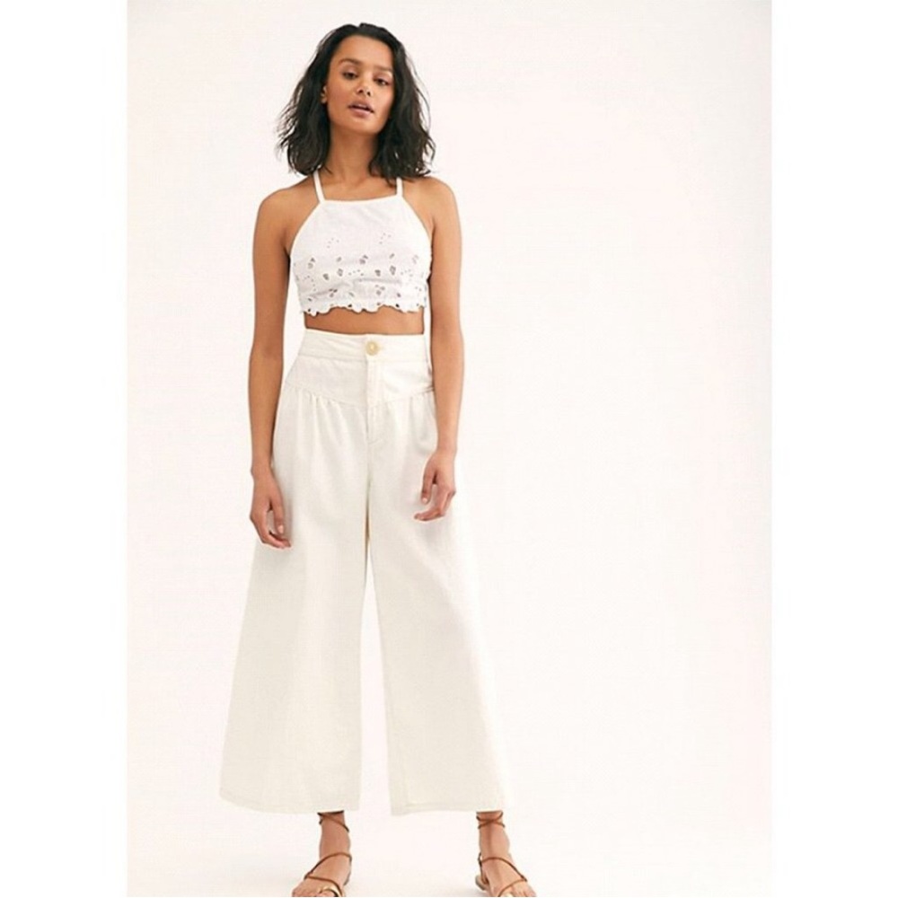 Free People Cream Wide-Leg Boot Cut Pants